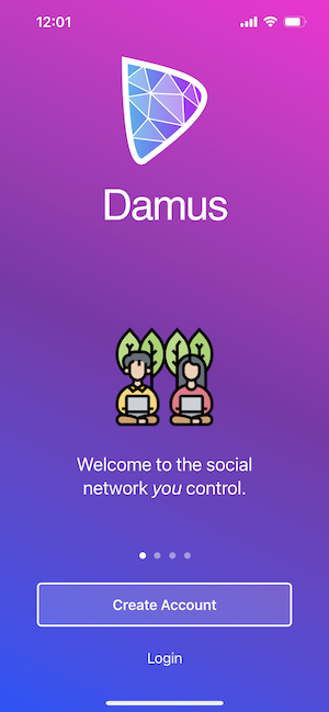 Damus login/signup page